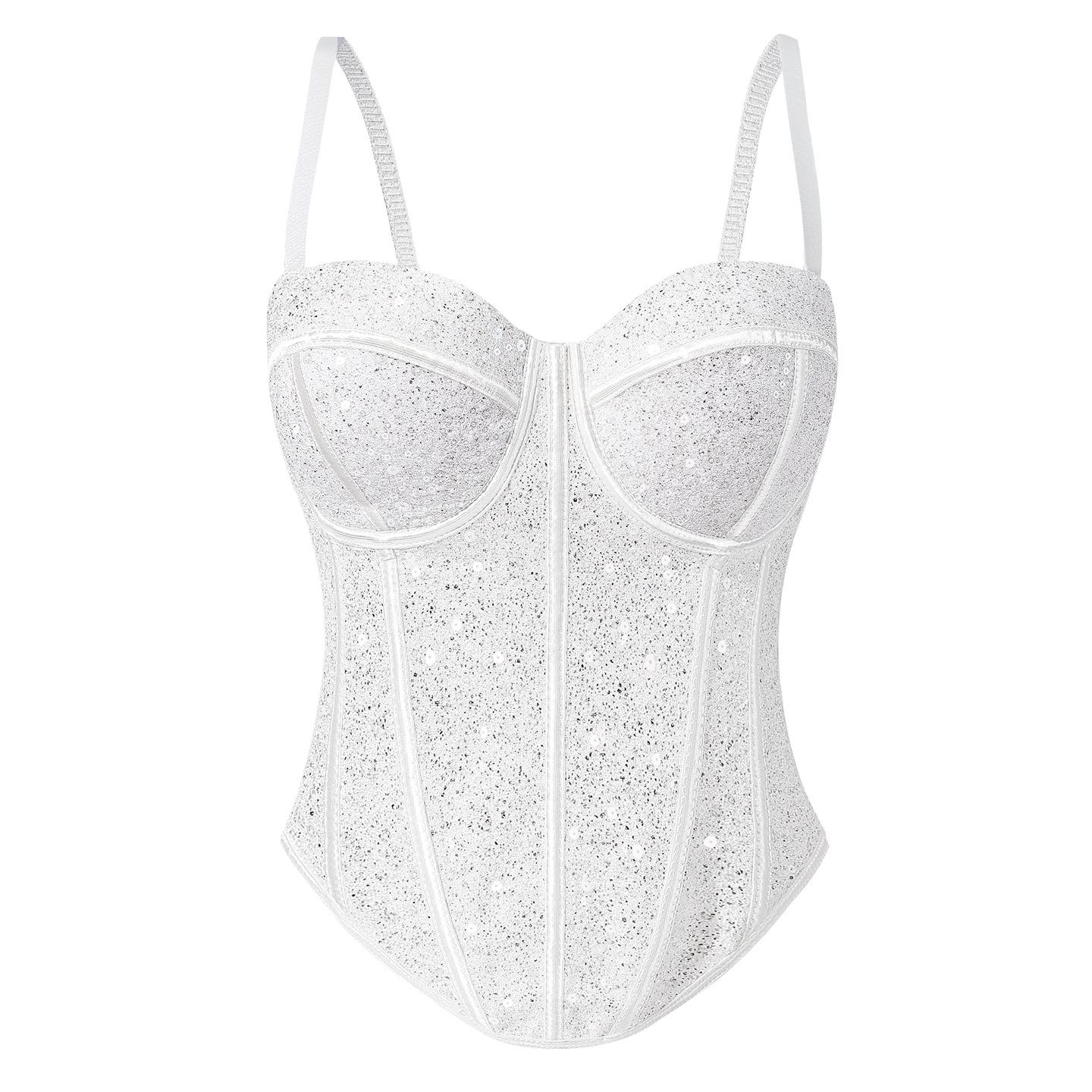 European & American Hot Girl Sequin Fishbone Lace Camisole with Built-in Bra