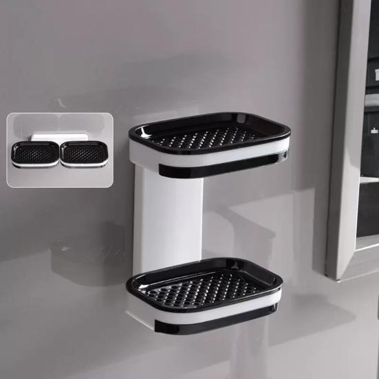Soap Box Double Layer Shower Soap Dish with Strong Suction Cup Easy to Install No Drilling Wall Mounted Soap Tray