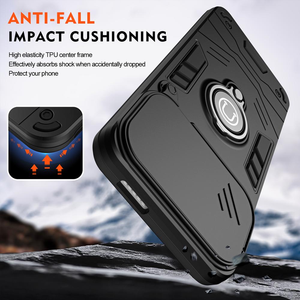 KEYSION Shockproof Armor Case for Infinix Hot 60i 5G Silicone+PC Camera Lens Protection Ring Stand Phone Cover for Hot 60i 5G
