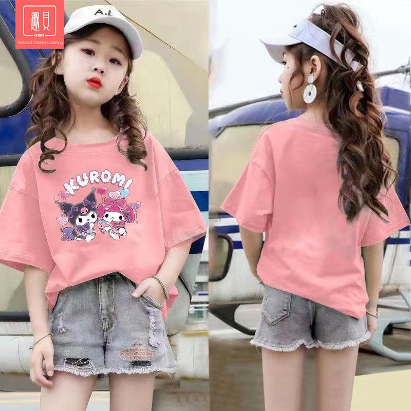 Летняя детская футболка с коротким рукавом baju kuromi budak perempuan детская футболка девочка kuromi футболка kuromi футболка 150