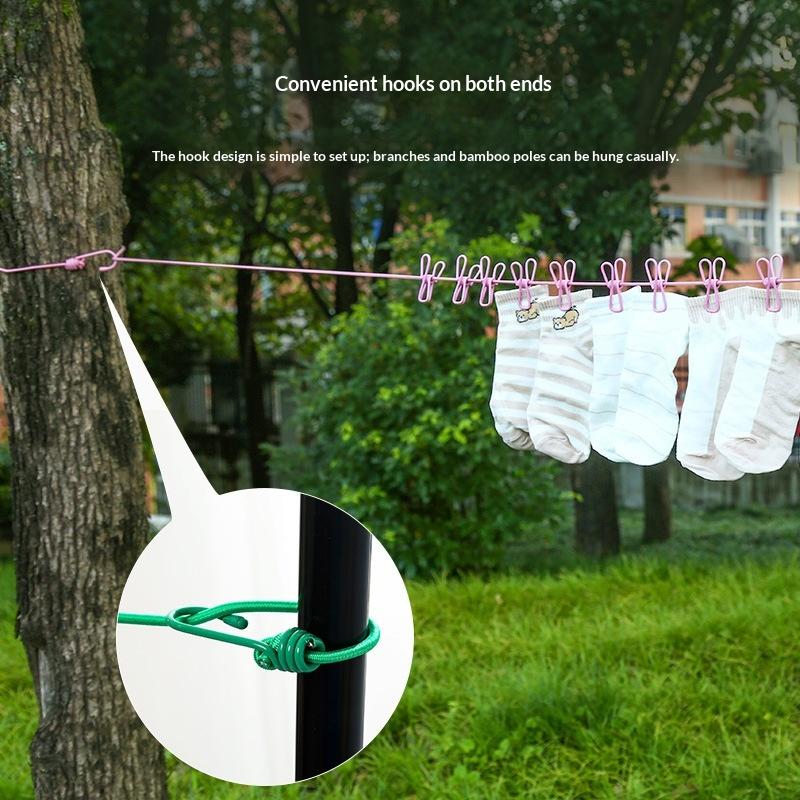 12 Non Slip Clips Windproof Elastic Travel Clothesline With Hook For Outdoor Camping Beach Dormitory Rv Portable Drying Tools