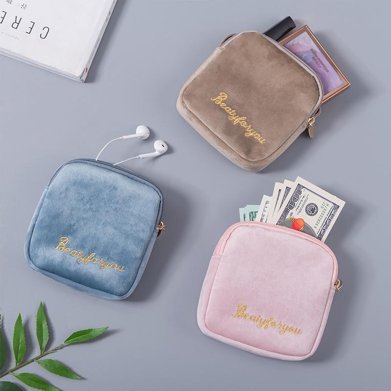Letter Embroidery Menstrual Pad Storage Bag Portable Travel Handbag Case Makeup