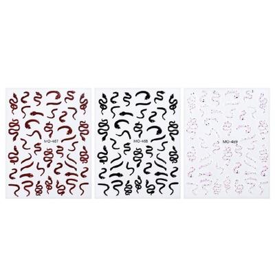 Black Snake Nail Art Stickers 3 Sheets Big Snake Designs Self Adhesive Nail Decals for Women Manicure Nail Decorations