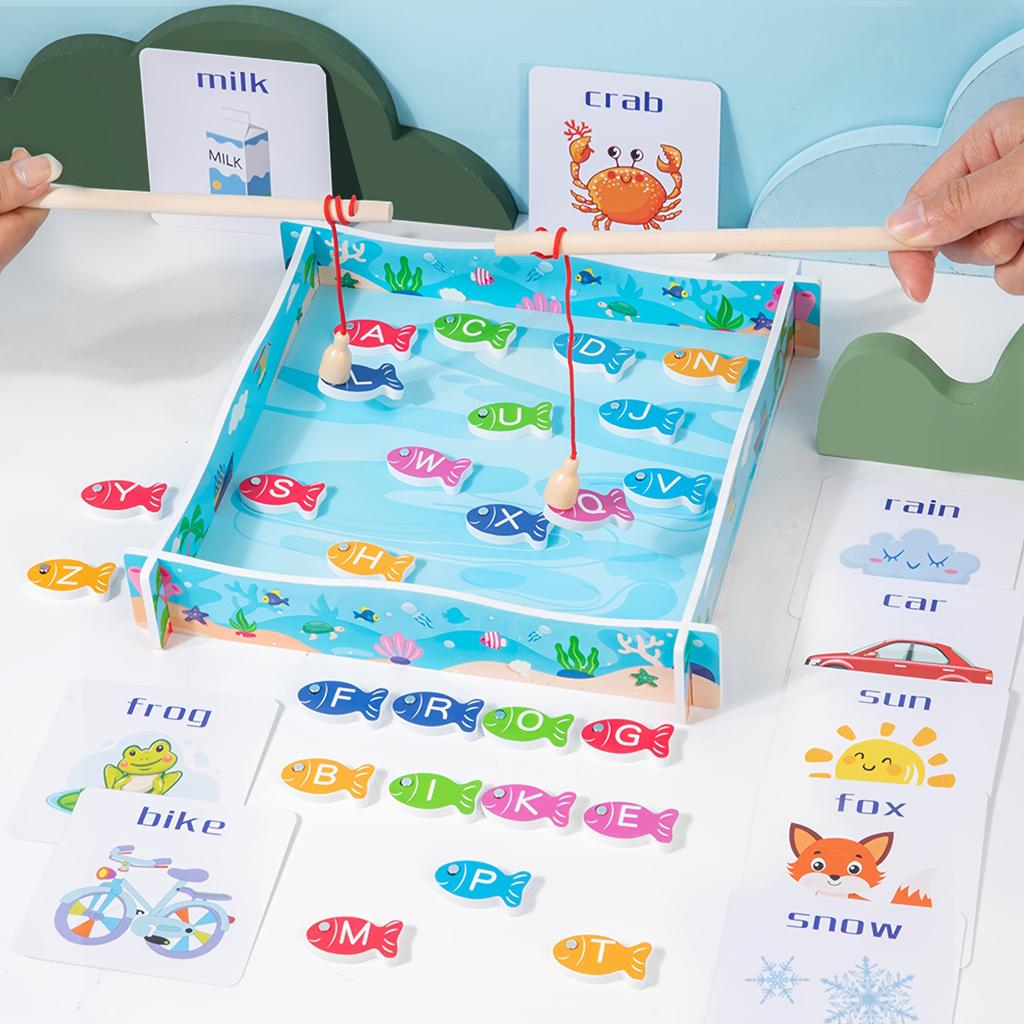 Drewniana Gra Magnetyczna w Łowienie Rybek Prezent Dla Maluchów Dzieci Zabawka Edukacyjna z Literą