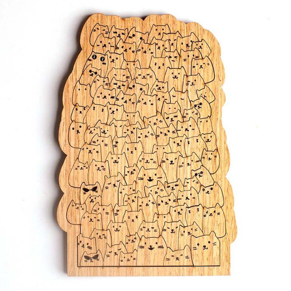Children Adult Cat Shape Hundred Cat Puzzle Brain Teaser Challenging Wooden Jigsaw DIY Cartoon Animal Puzzle