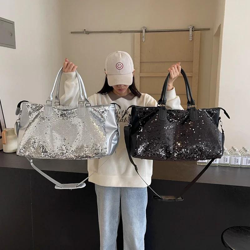 Bolso de hombro con lentejuelas para mujer, elegante bolso cruzado, monocromático, gran capacidad