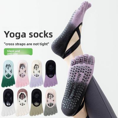 Ladies Spring Summer Gradient Cross Strap Exercise Chamber Dance Pilates Fitness Yoga Exercise Socks