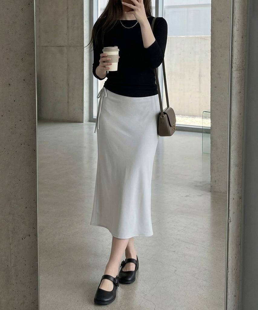 Tudment Satin Long Skirt_Light Gray