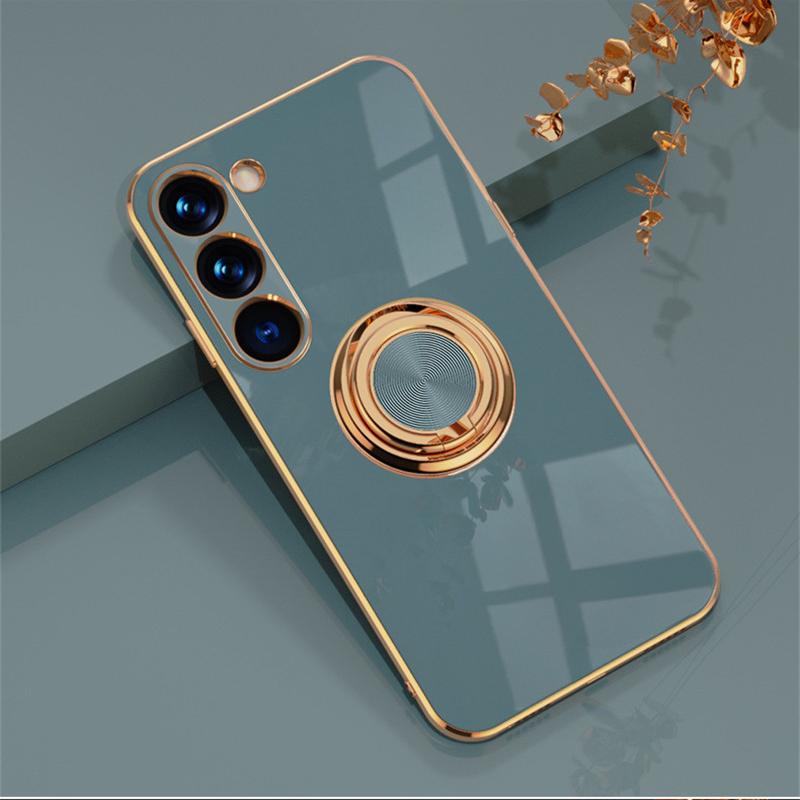 Car Magnetic Adsorption 6D Plating Silicone TPU Case With Ring For Samsung Galaxy S24 S23 FE Plus Ultra Back Stand Bumper Shell Cover Potector