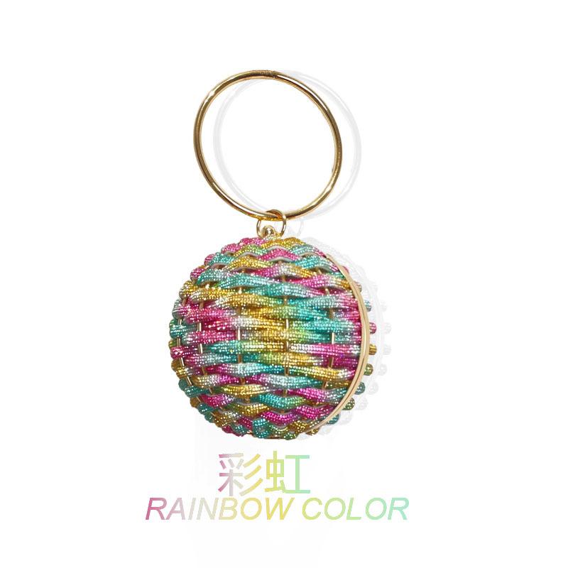 

Ball Shape Evening Bag Women Woven Handbag Glitter Rhinestone Woven Knitted Purse Elegant Wedding Prom Party Clutch Shoulder Bag