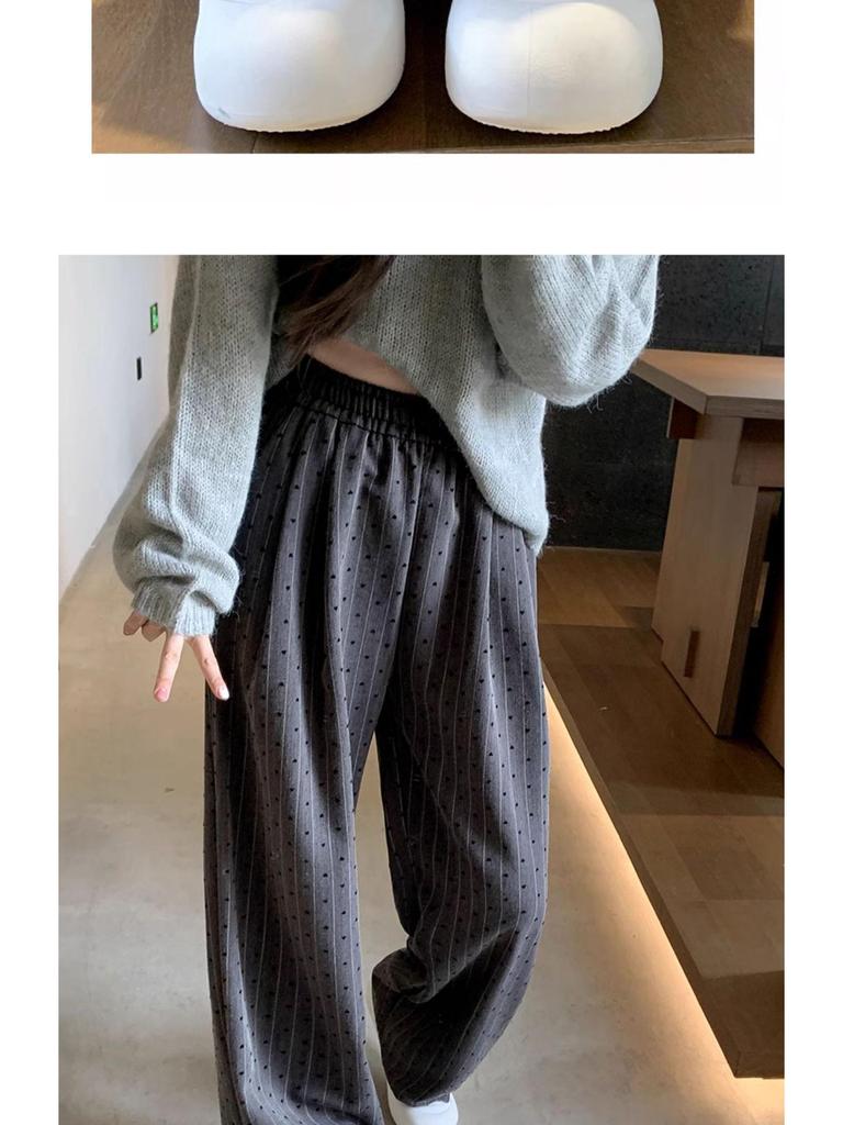BF Lazy Style Gray High-Waist Wide-Leg Heart Pants for Women Summer 2025 - Casual Sports Floor-Length Straight-Leg Design