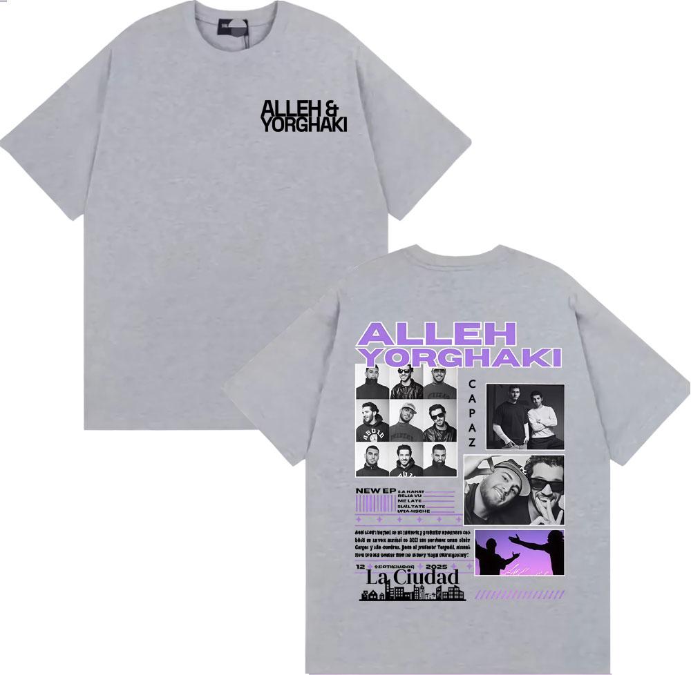 Rapper Alleh  Yorghaki La Ciudad Worid Tour 2025 Tshirt Mens Clothing Harajuku Gothic T Shirts Cotton Casual Oversized Tshirt