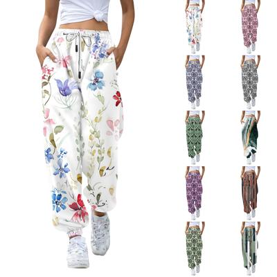 Women's High Waisted Retro Floral Printed Pants With Pockets For Spring And Autumn Wear