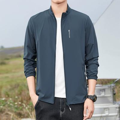 Summer Men's Thin Stand-up Collar Sunscreen Clothes Large Size Jacket Fishing Ice Silk Skin Clothing UV Protection