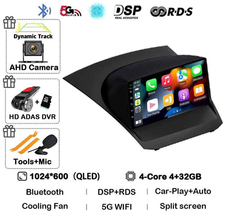 Android 14 Carplay Auto 4G+WIFI For Ford Fiesta 2009-2017 Car Radio Multimedia Stereo Video Player Navigation GPS 360 Caemra DSP