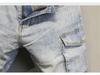 Men's Slim Light Blue Denim Workwear Shorts with Contrast Pockets