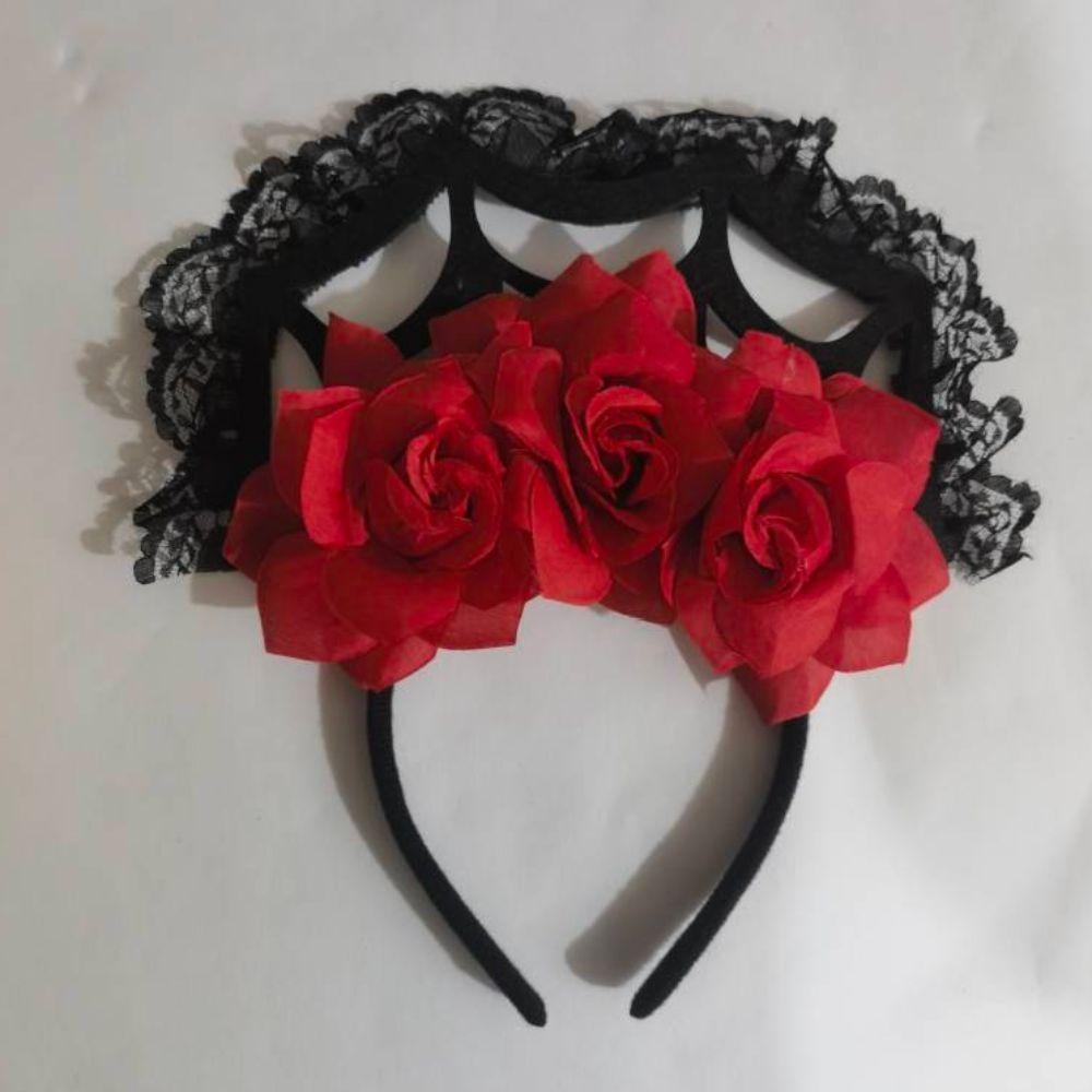 

Decoration Red Rose Flowers Headdress Big Rose Flower Rose Flower Crown Halloween Headband Girls красный
