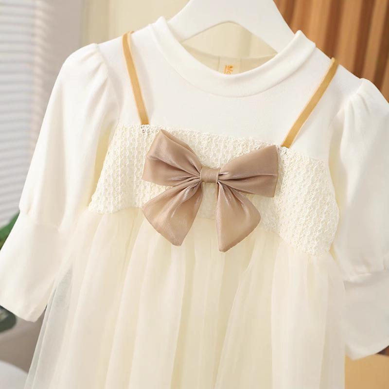 Hui Ai Girls' Korean Style Mesh Dress - 2023 Spring/Autumn Sweet Princess Outfit