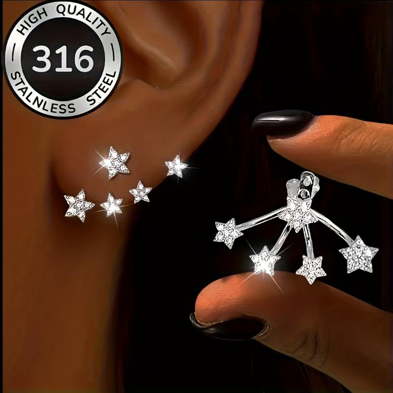 

High Quality Stainless Steel Five Super Shiny Star Flower Holder Stud Earrings, Suitable for Both Men And Women, Hip-Hop
