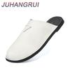 Summer Men Slippers Slip-on Flats Leather Light Soft Casual Half Drag Comfy Male Slippers Outdoor Beach Shoes Comfy Muller Shoes