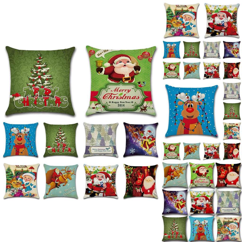 Happyspree Happy Christmas Pillow Cases Stylish Flax Sofa Cushion Covers For Festive Decor