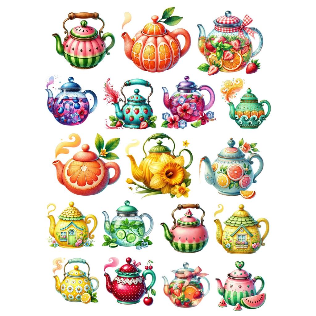 18pcs Creative Self-made Fruit Flower Tea Kettle Scrapbooking Stickers/decorative /DIY Craft Photo Albums Planner Stickers