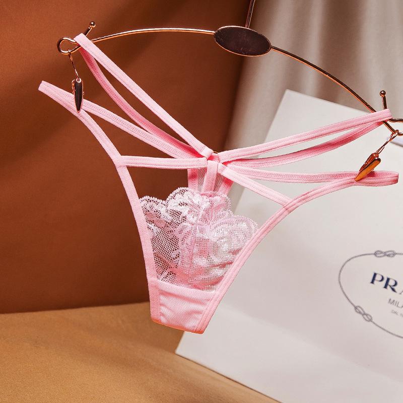 European and American Sexy Thong Women's Lace Sultry Hot Low-rise T Pants Ins Hollow Trend Cross Panties Women 2252