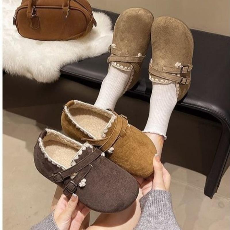 New Style of Warm Single-shoe Women's Thick-soled Height-increasing Full-cover Shoes with Fleece