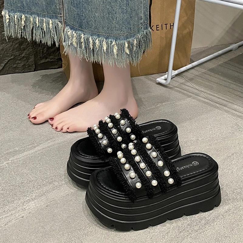 Fashion 8CM Summer High Platform Women Sandals Wedge Heels Slippers Fashion New Beach Outside Chunky Sandals Comfort Casual Slides Woman