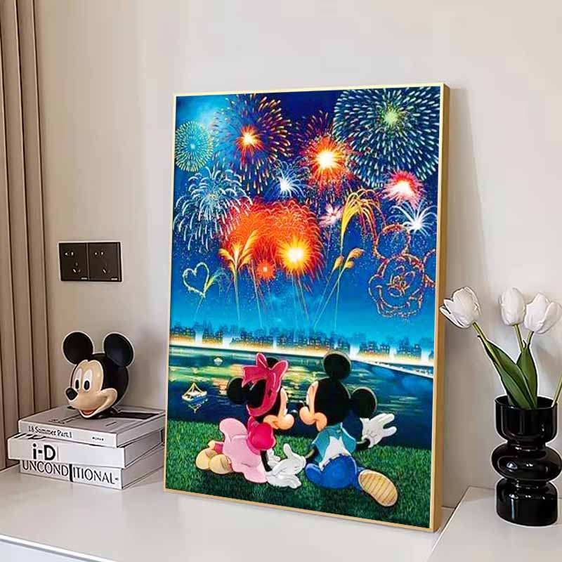 Disney Diamond Painting Mickey and Minnie Fireworks Show Illustration Mosaic Embroidery Diamond Painting Cross stitch Home Decoration 5D DIY