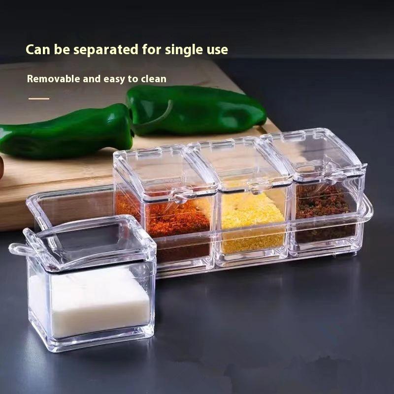 

4 штуки Кухонная прозрачная коробка для приправ Контейнер для хранения Баночки для приправ Акриловая коробка для приправ с крышкой и ложкой
