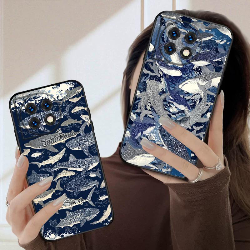 Cartoon Blue Shark For Oneplus 8T 9 9R 10 Pro 11 12 13 13R 5G ACE 5 Nord2 4 CE 3 4 Lite N20 SE N200 silicone soft phone case