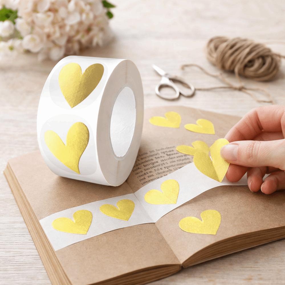 Transparent Heart Sticker Glowing Effect Heart Design Sealing Label Sticker Waterproof Gold Color Stationery Sticker