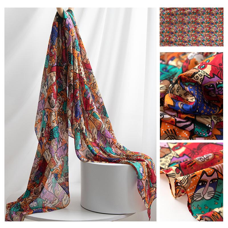 Long Strips of Silk Scarf  High-end Sense Mulberry Silk Scarf  Women's Fresh Small Floral Thin Style  Atmosphere  Big Shawl