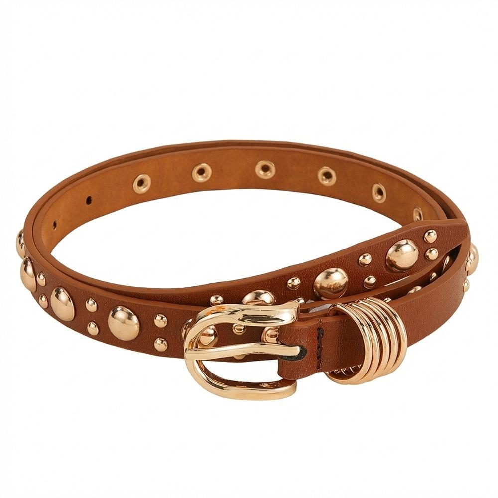 Metal Buckle Rivet Heavy Metal Belt Pu Leather Dress Waistband  Women's