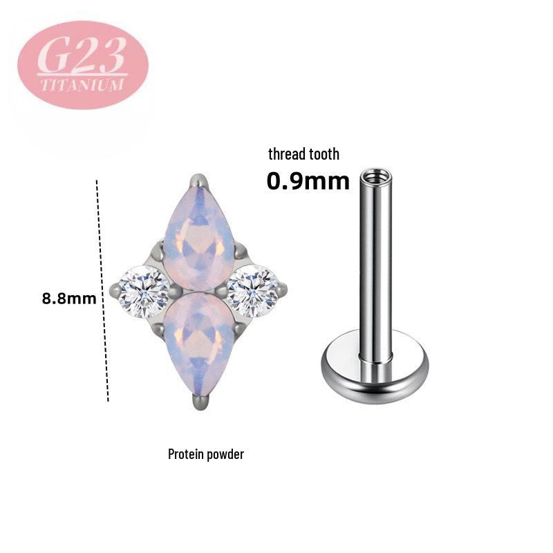 Серьги-гвоздики Ромбовидный Крест Цветок из титанового сплава и Пирсинг для носа и губ с опалом. Titanium Color + Single Head