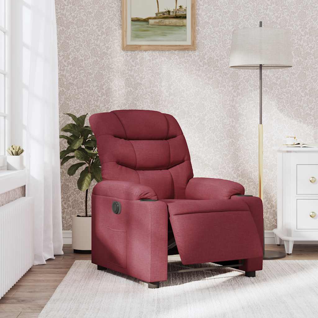 Electric Recliner Chair Burgundy Fabric