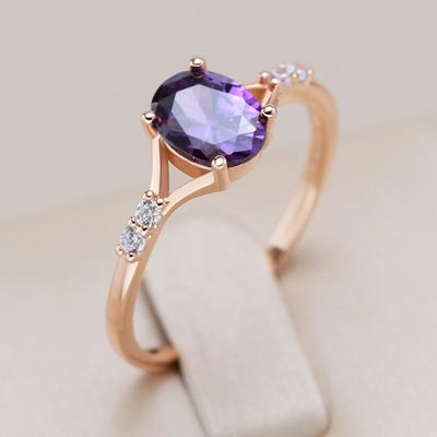 Shiny Purple Natural Zircon Bride Wedding Rings For Women Trend  Rose Gold Color Daily Fine Jewelry Crystal Gift