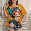 Plus Size Women's T-Shirt Summer Casual Round Neck Short Sleeve Top Fashion Girl Pattern Print Outdoor Loose Oversized Clothing