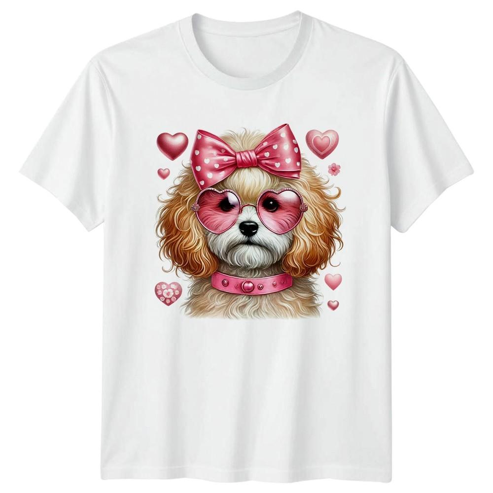 Cute Poodle Puppy Wearing Heart Unisexs TShirt Valentines Day