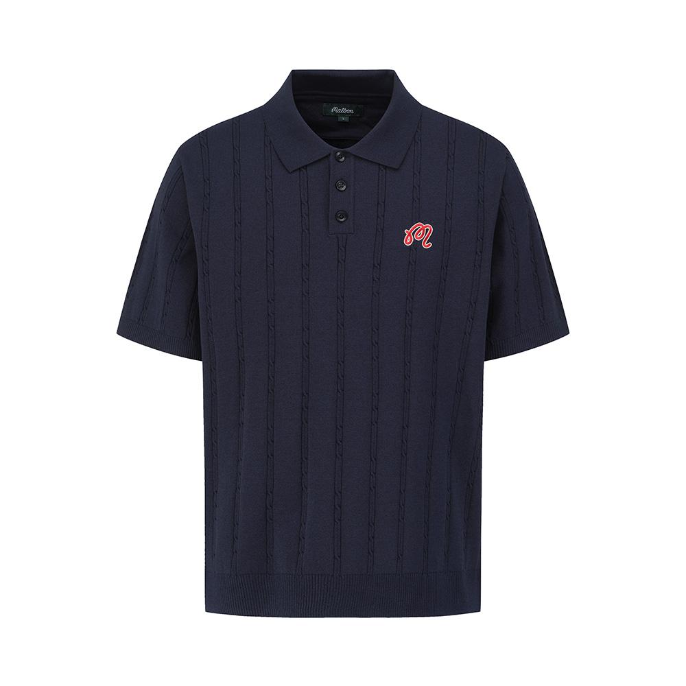 MALBON GOLF M Chain Cable Pattern Casual Short Sleeve Knit Dark Navy (Man)