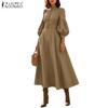 Women Fashion Stand Collar 3/4 Sleeve Elegant Casual A-line Dress