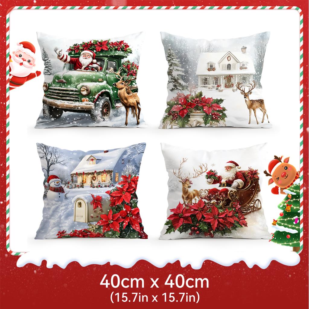Christmas Theme Cushion Pillowcase Printed Polyester 40/45/50Cm Throw Pillowcover Decorative Sofa Cushion Pillowslip Home Decor