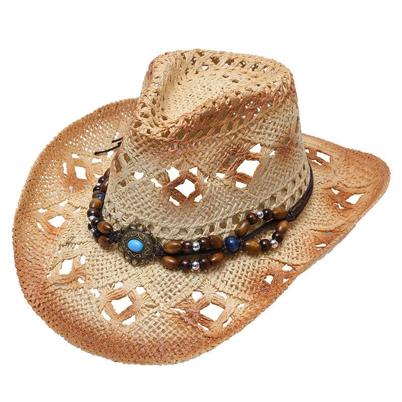 Cowboy Straw Hat With Wide Brim For Summer Outdoor Sunshade And Casual Wear