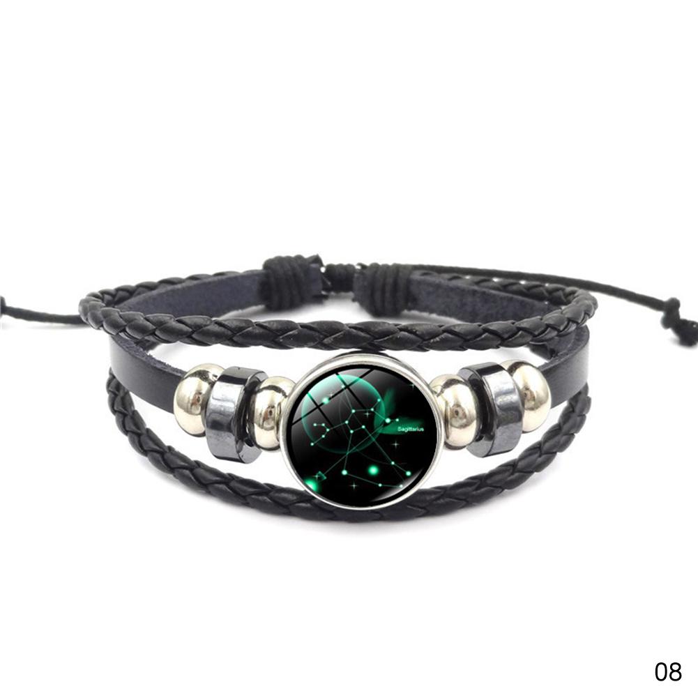Punk 12 Constellation Bracelet Multilayer Leather Woven Handmade Night Light Star Bangle