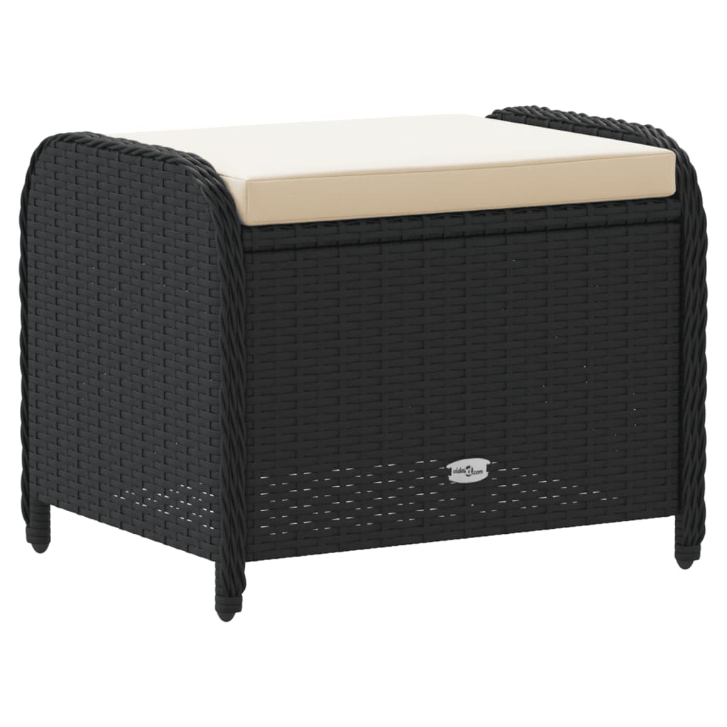 Garden Stool with Cushion Black 58 x 46 x 46 cm Poly Rattan