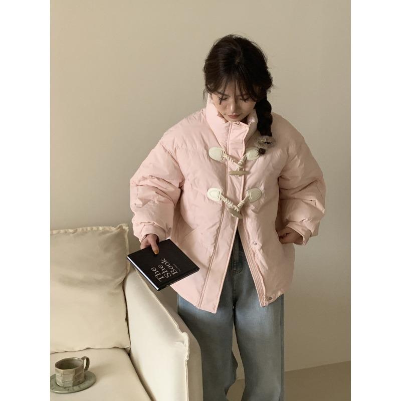 Jiaxing Pinghu horn buckle down jacket women's new thickened stand-up collar bread jacket small winter short coat tide