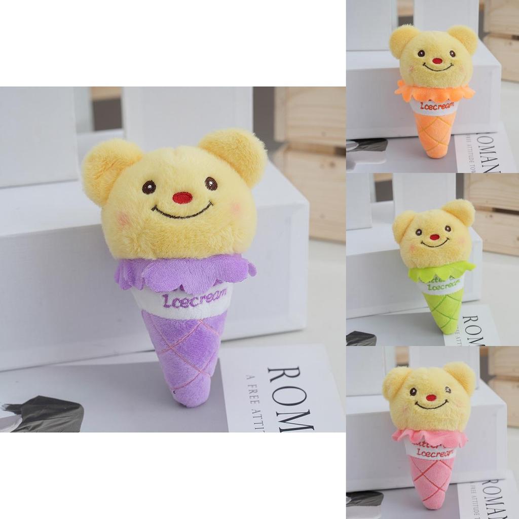 Fluffy Bear Plush Keychain Cute 15cm Ice Cream Cone Design Adorable Bag Charm