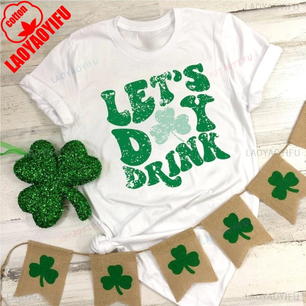 

Retro St Patricks Day Shirt Vintage St Patricks Vibes Shirt Lets Day Drink Tees Irish Party Tops Vintage Lucky Women Clothes 4XL