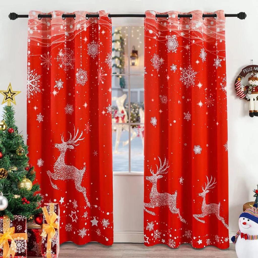 Collection Christmas Blackout Curtains Elk Printed High Shading Curtains for Bedroom Living Room Kitchen Children's Room 2 Pcs